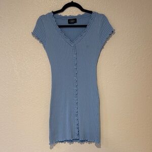 Cider Sky Blue Ribbed Knit Dress